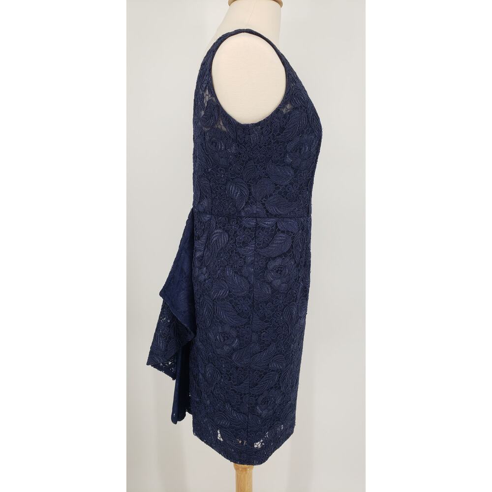 ML Monique Lhuillier Follow Suit Sheath Dress 12 Floral Leaf Lace Cocktail Navy - Picture 7 of 14